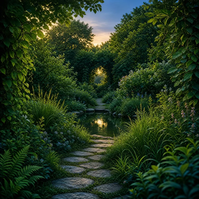 Garden Path at Sunset