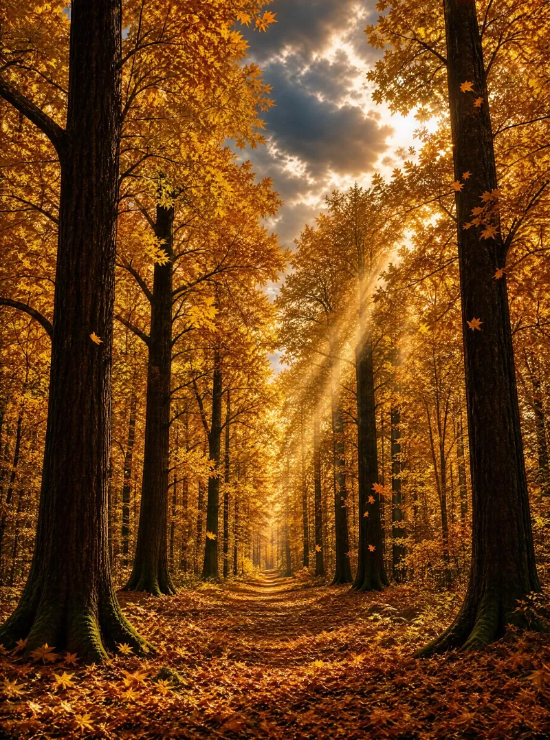 Sunlit Autumn Forest Path