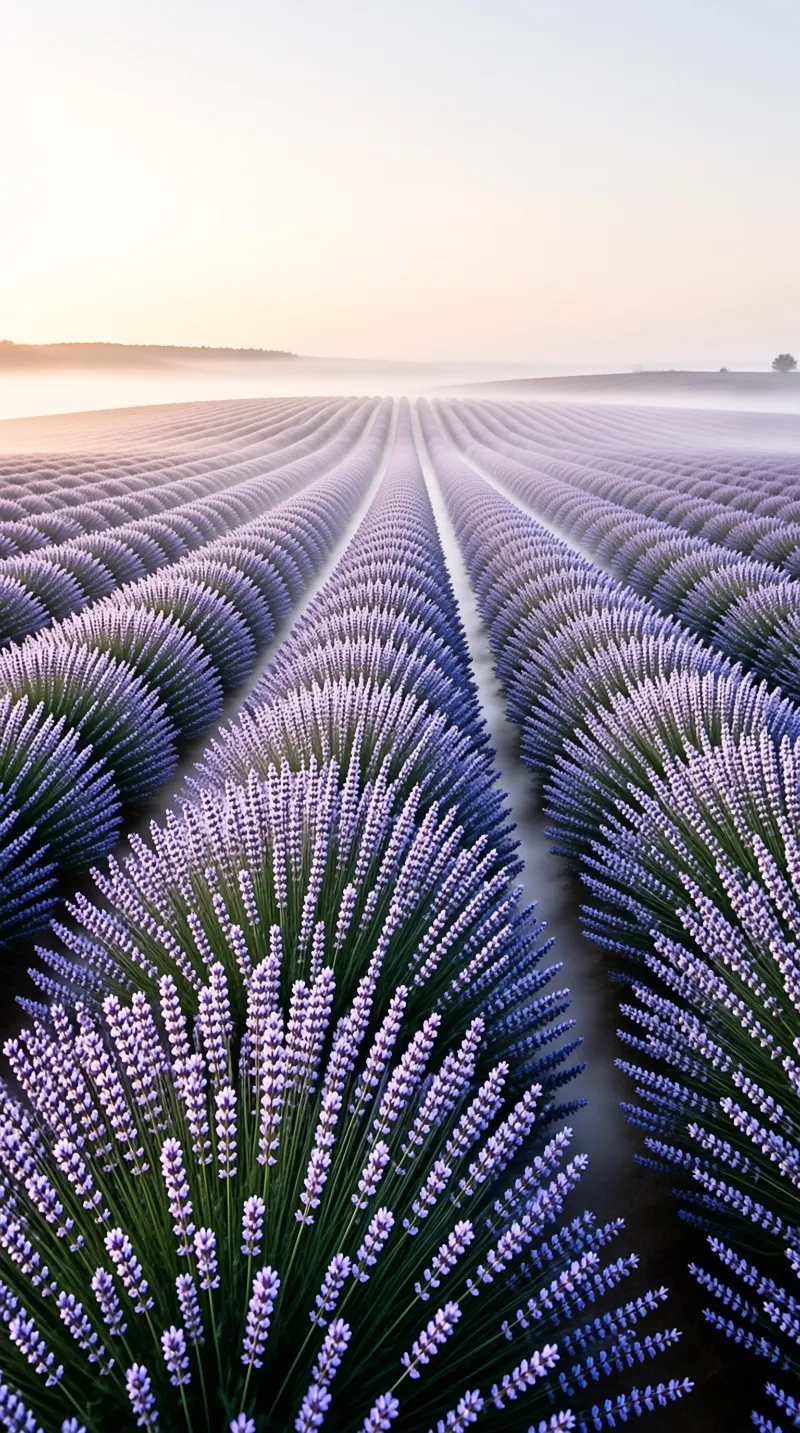 Misty Lavender Field at Dawn