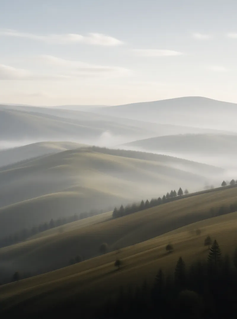 Misty Rolling Hills at Dawn