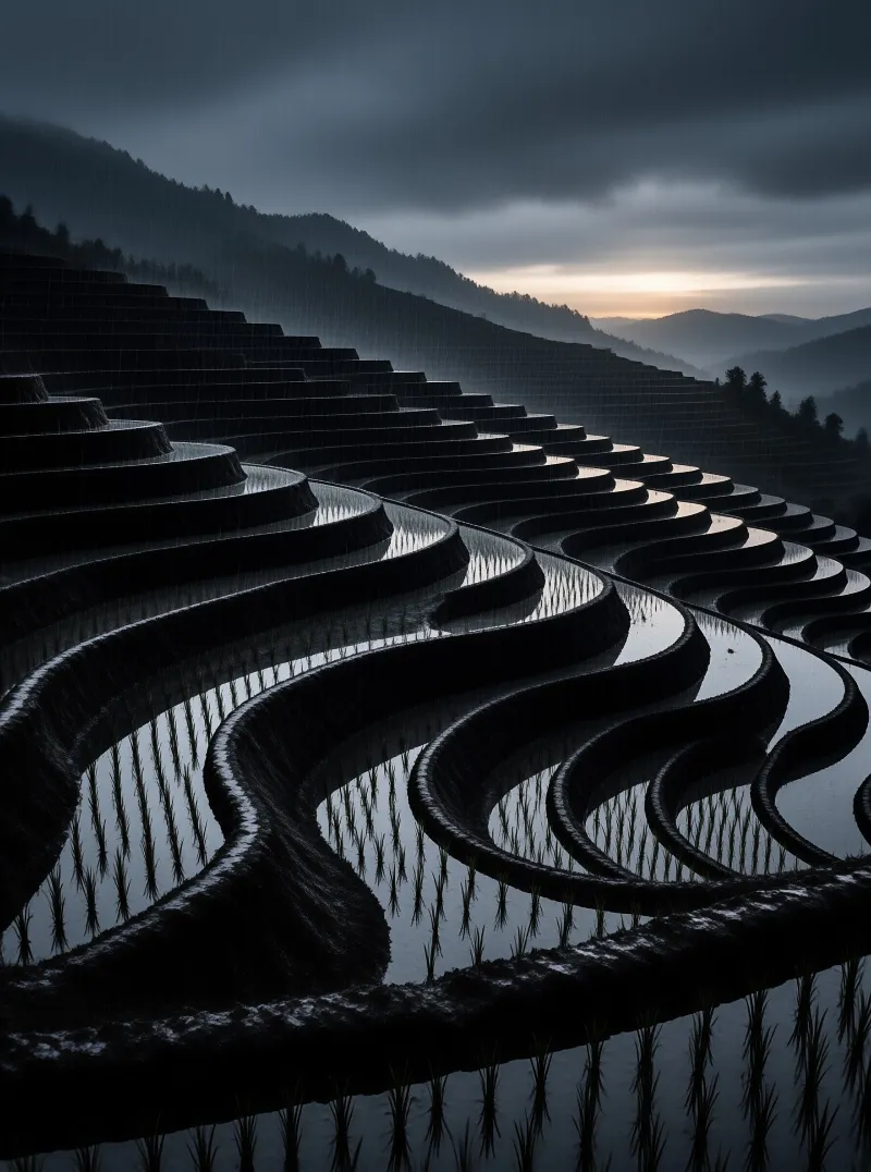 Moody Terraced Rice Fields