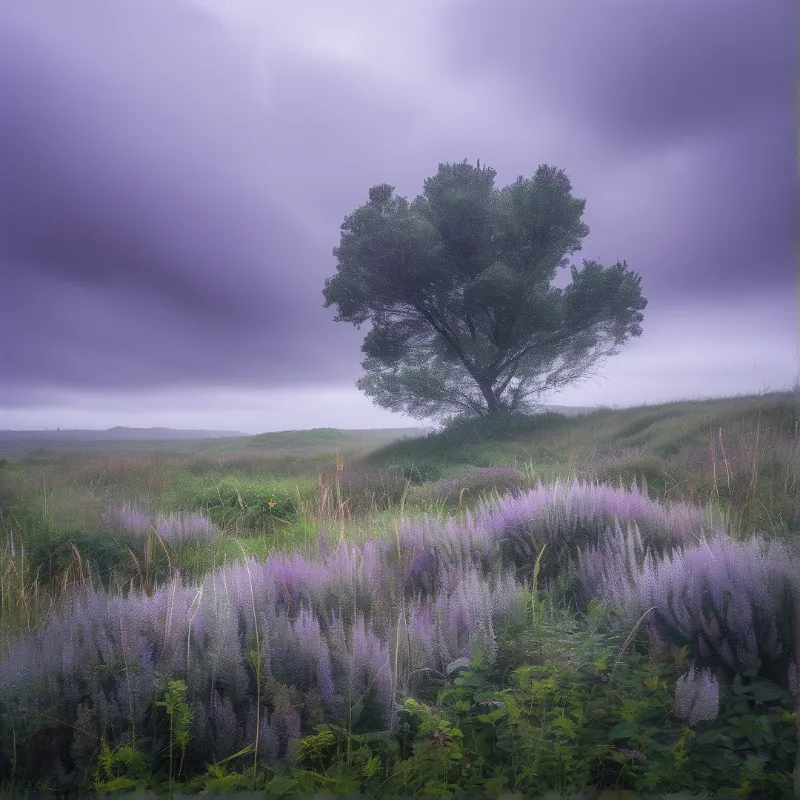 Lone Tree in Purple Field