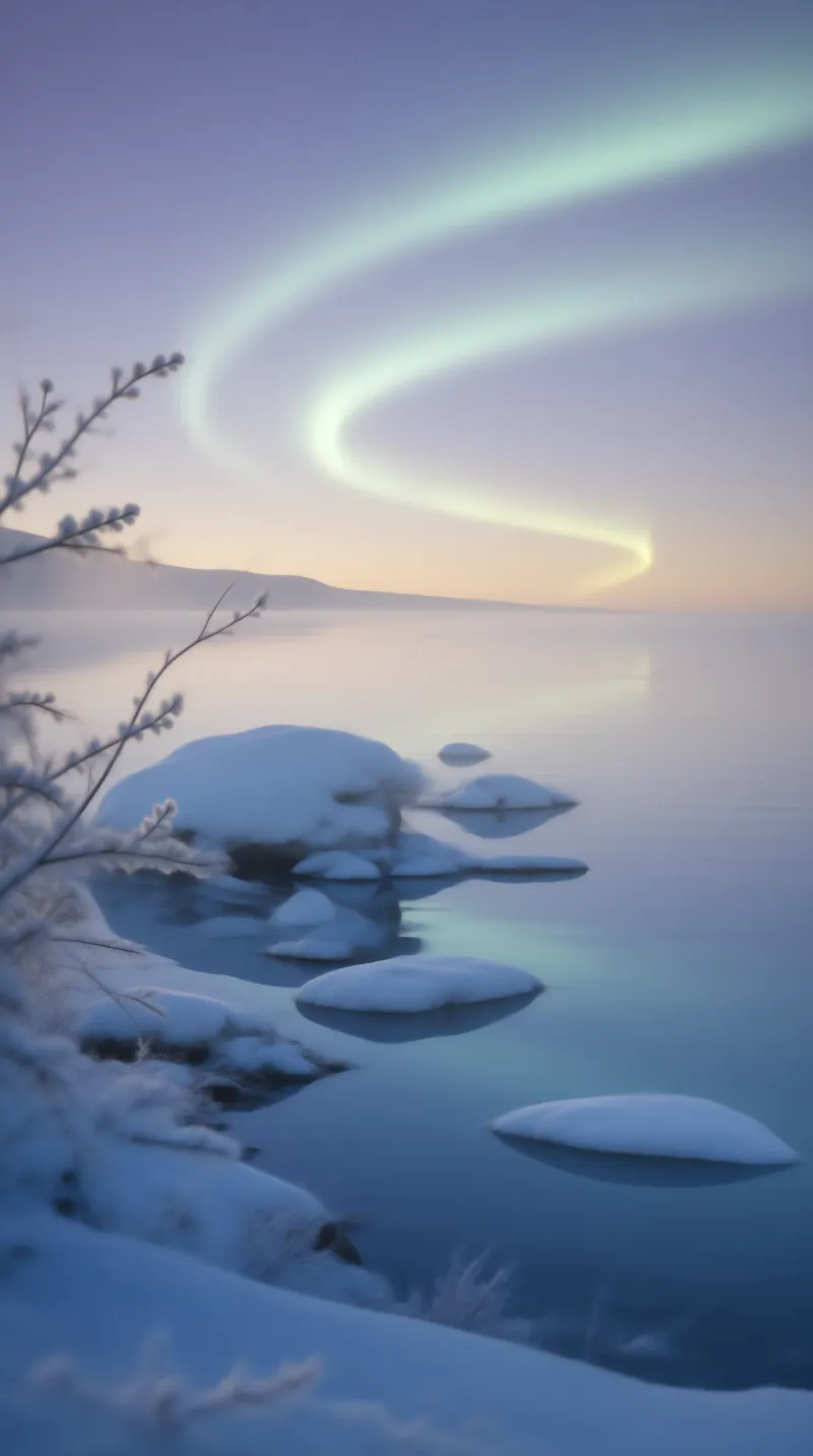 Spiral Aurora Over Frozen Lake