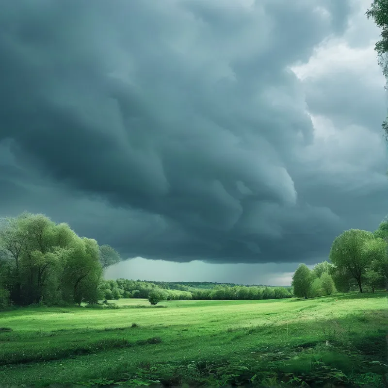 Stormy Sky Over Green Field