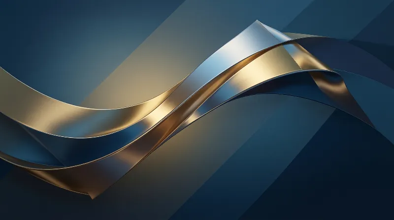 Abstract Gold Ribbons on Blue