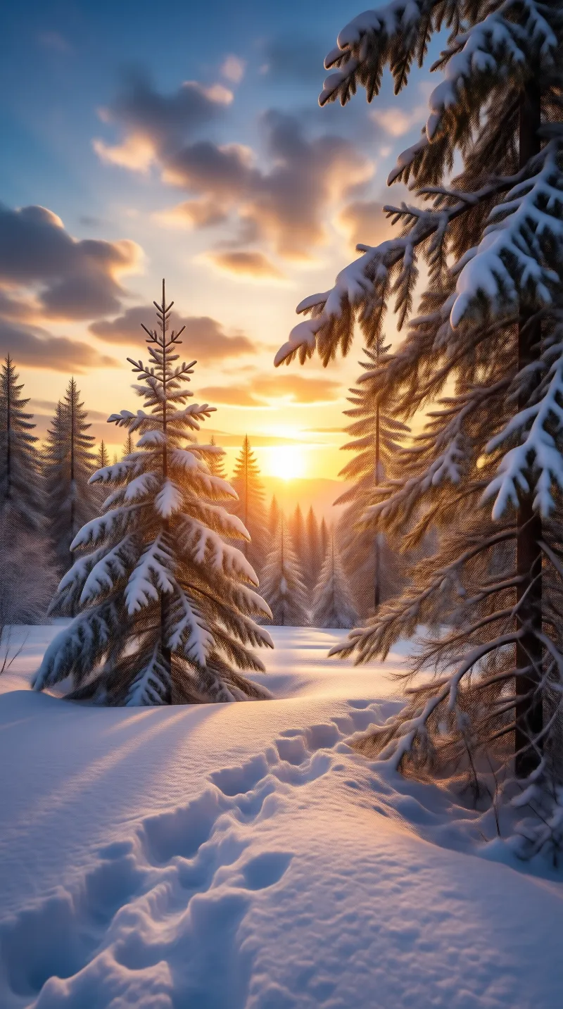 Winter Sunset Forest