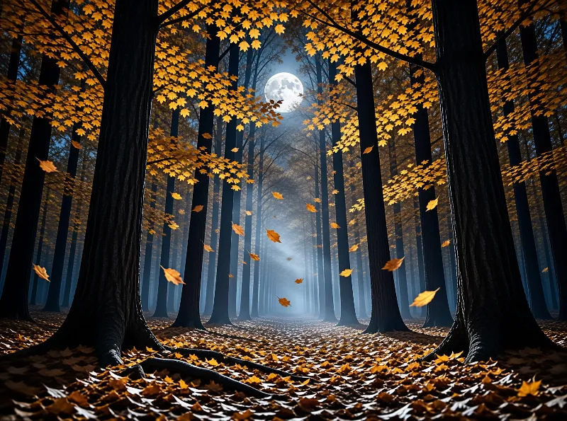 Moonlit Autumn Forest