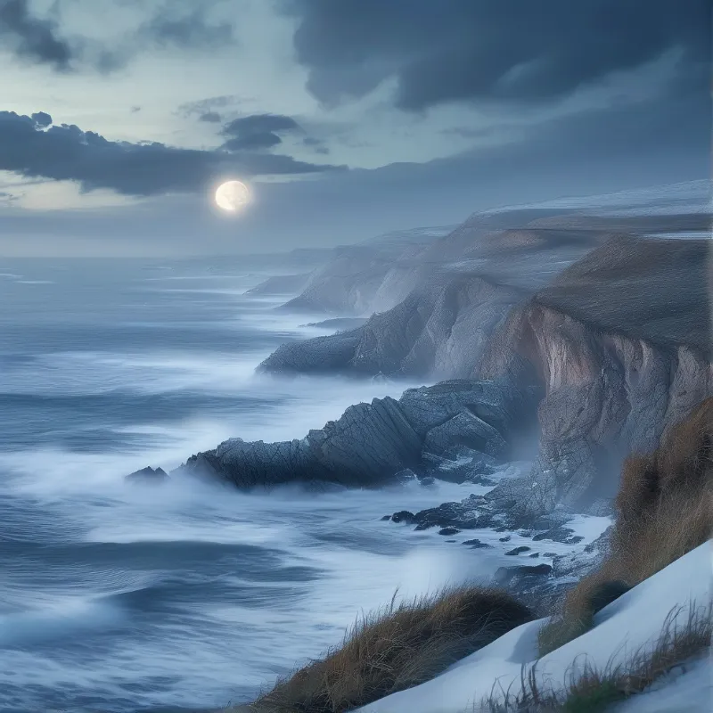 Moonlit Winter Coastal Cliffs