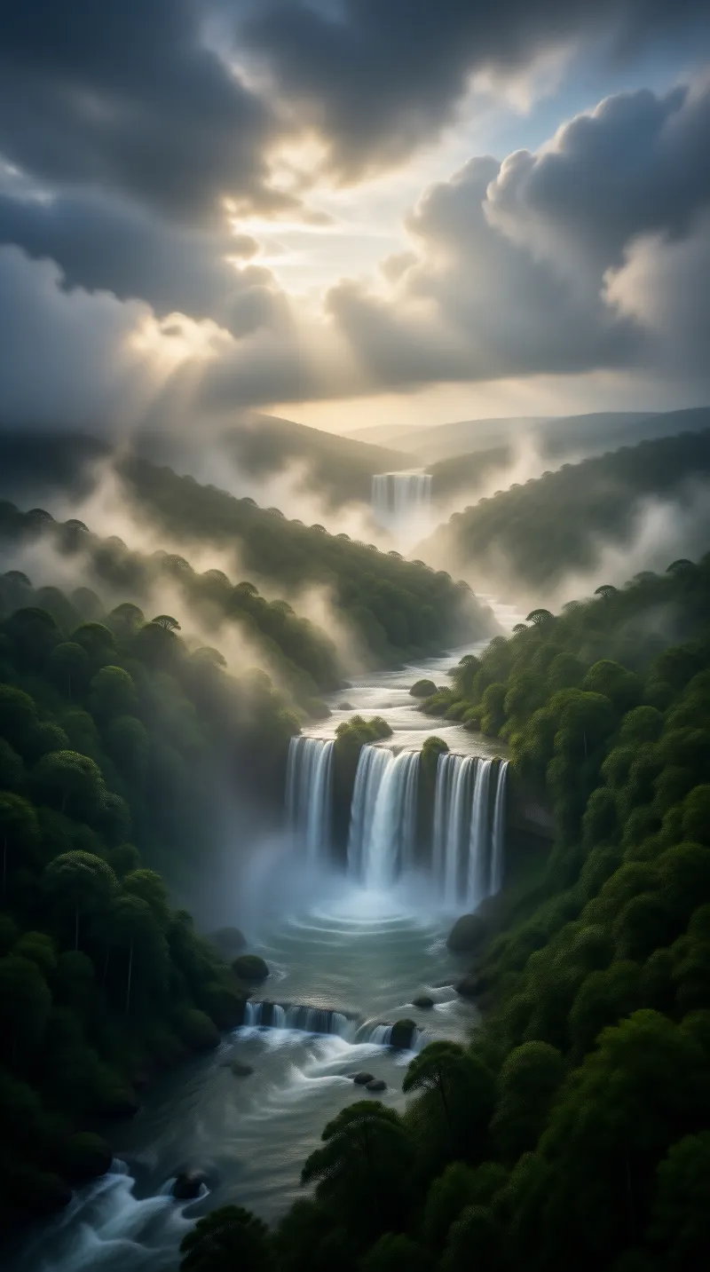 Misty Waterfall Valley