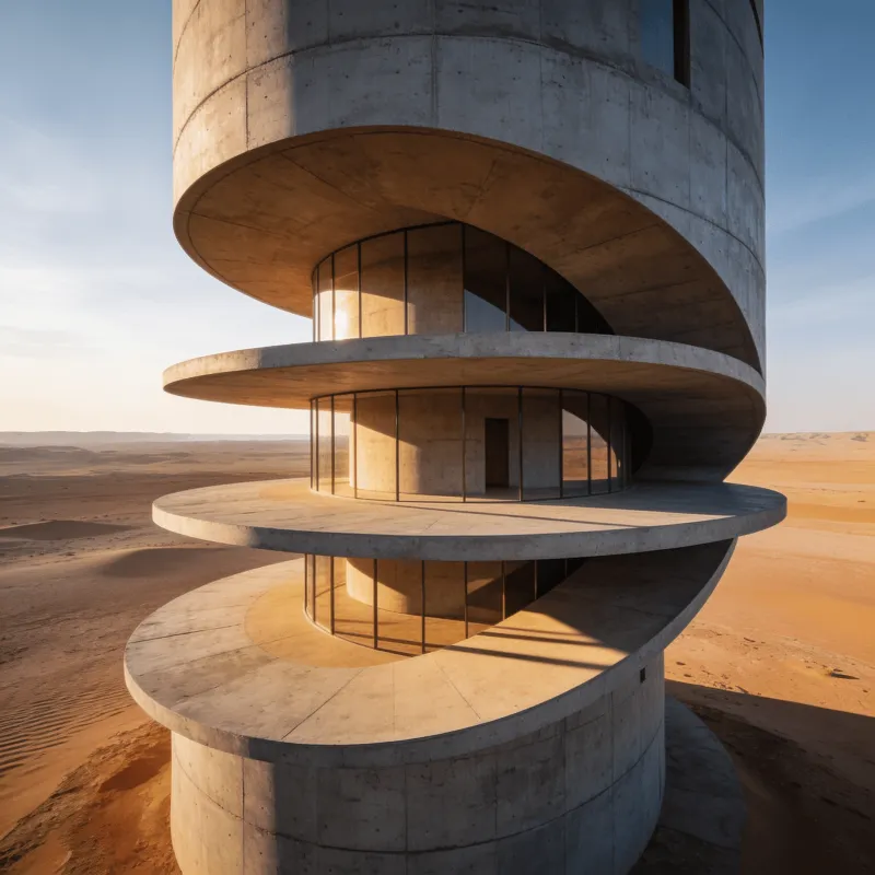 Tower with Curved Concrete — Desert Plain