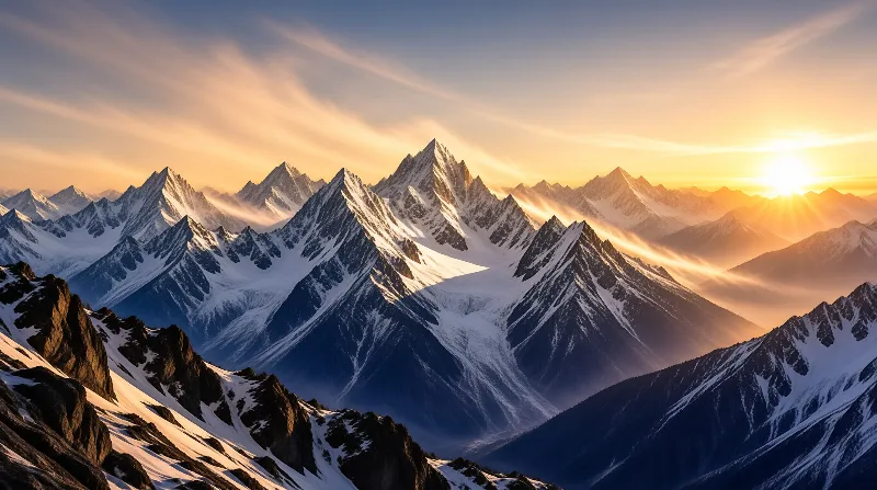 Sunrise Over Snowy Peaks