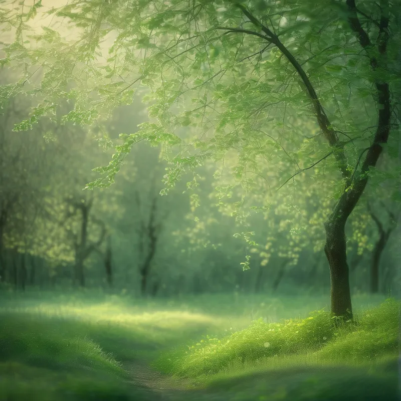 Misty Sunlit Forest Path