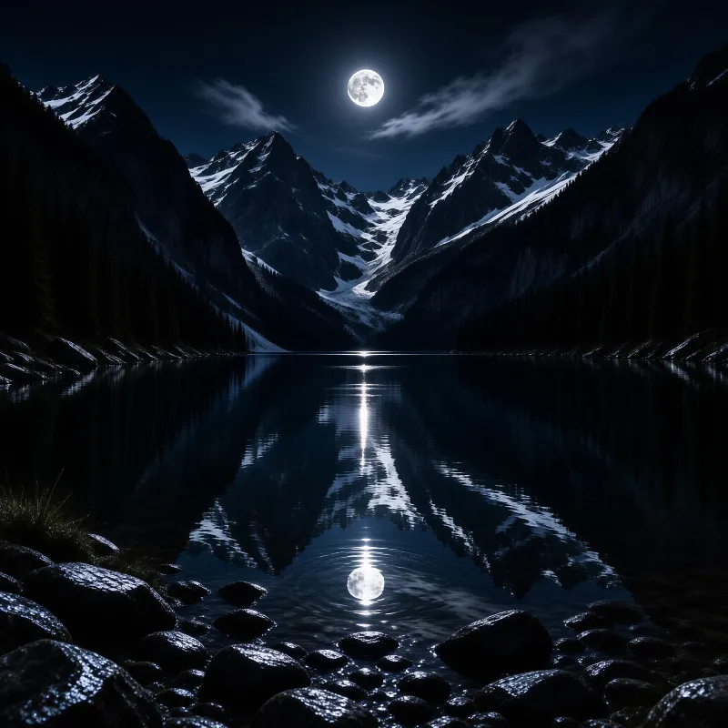 Moonlit Mountain Lake