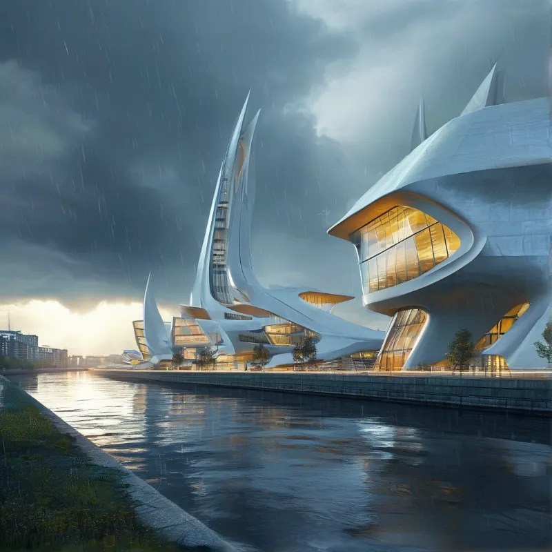 Futuristic City in the Rain