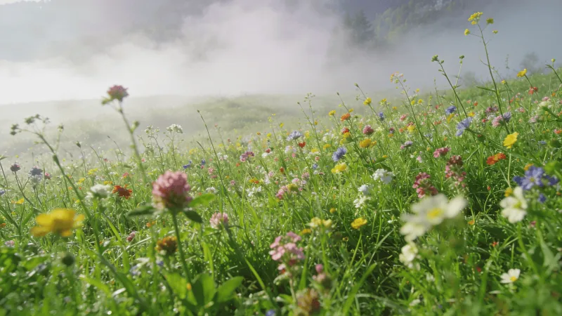 Fresh Green Spring Grass and Blooms
