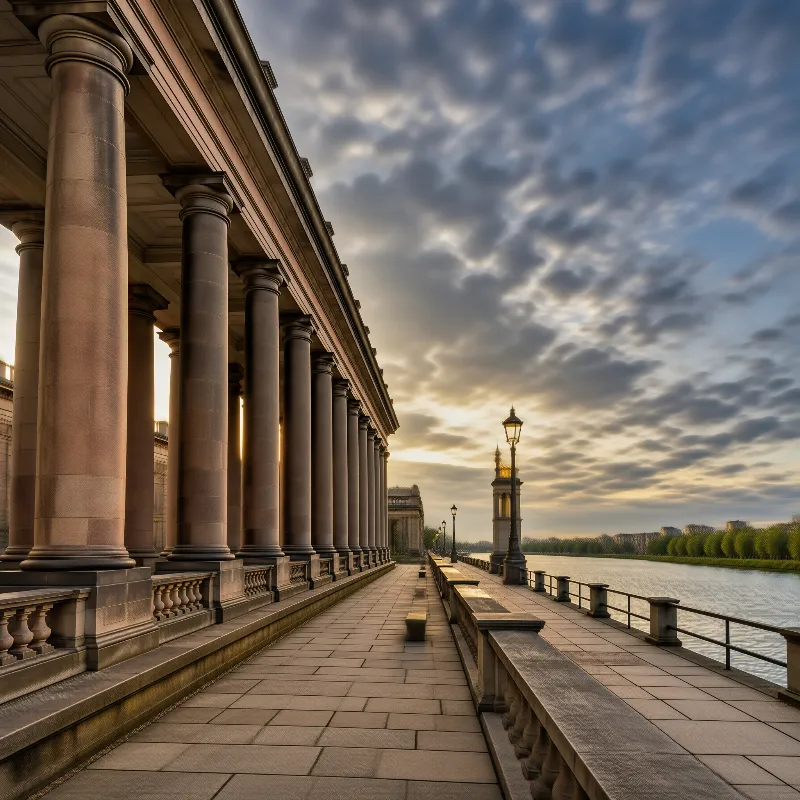 Classical Colonnade at Sunset