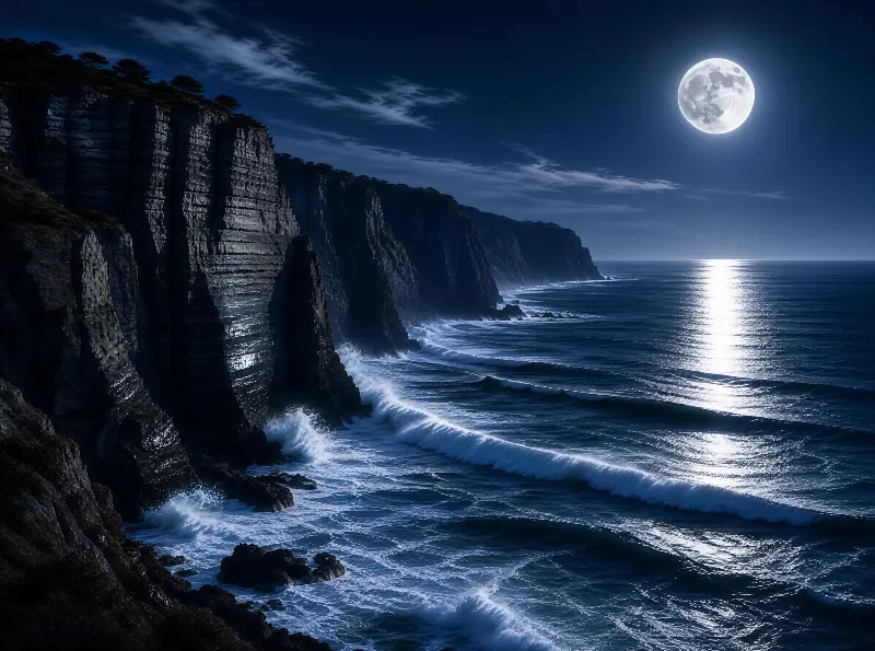 Moonlit Coastal Cliffs