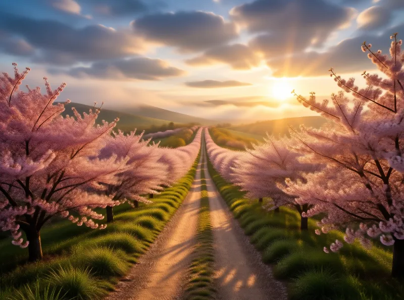 Cherry Blossom Sunrise Path