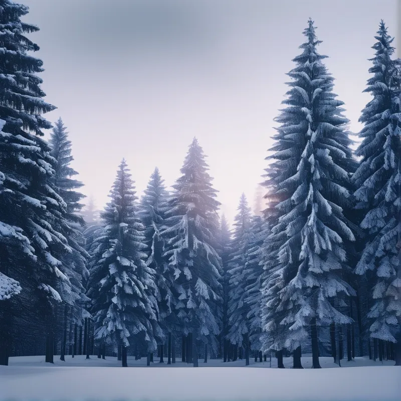 Misty Snowy Conifer Forest