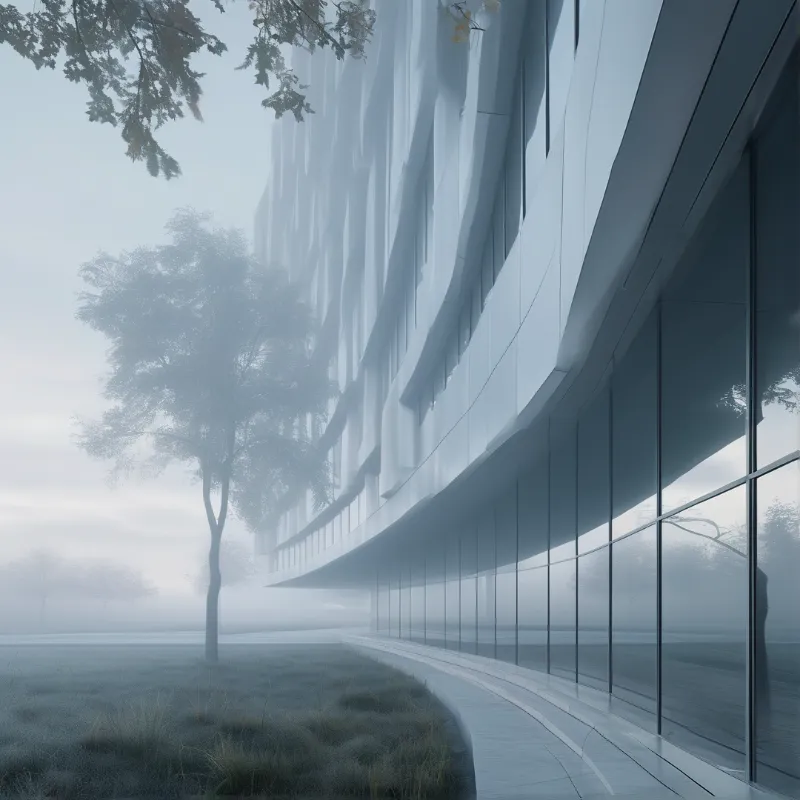 Modern Building in Fog