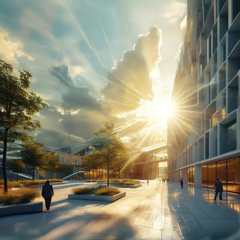 Sunlit Modern Urban Plaza