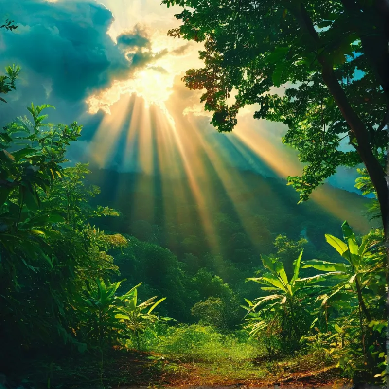 Sunlight Through Forest