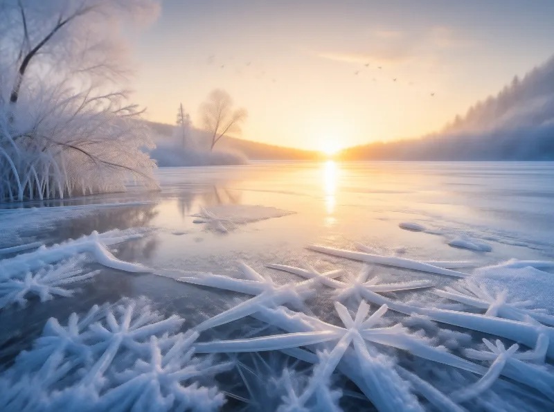 Frozen Lake at Sunrise