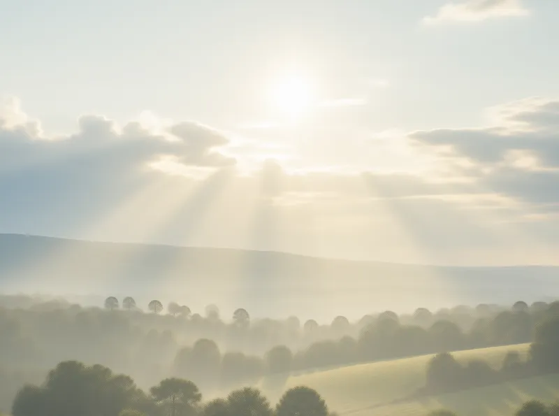 Sunbeams Over Misty Hills