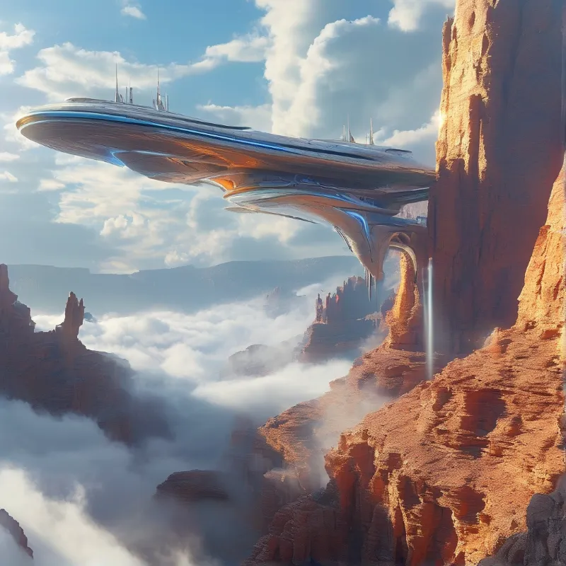 Futuristic Ship in Canyon