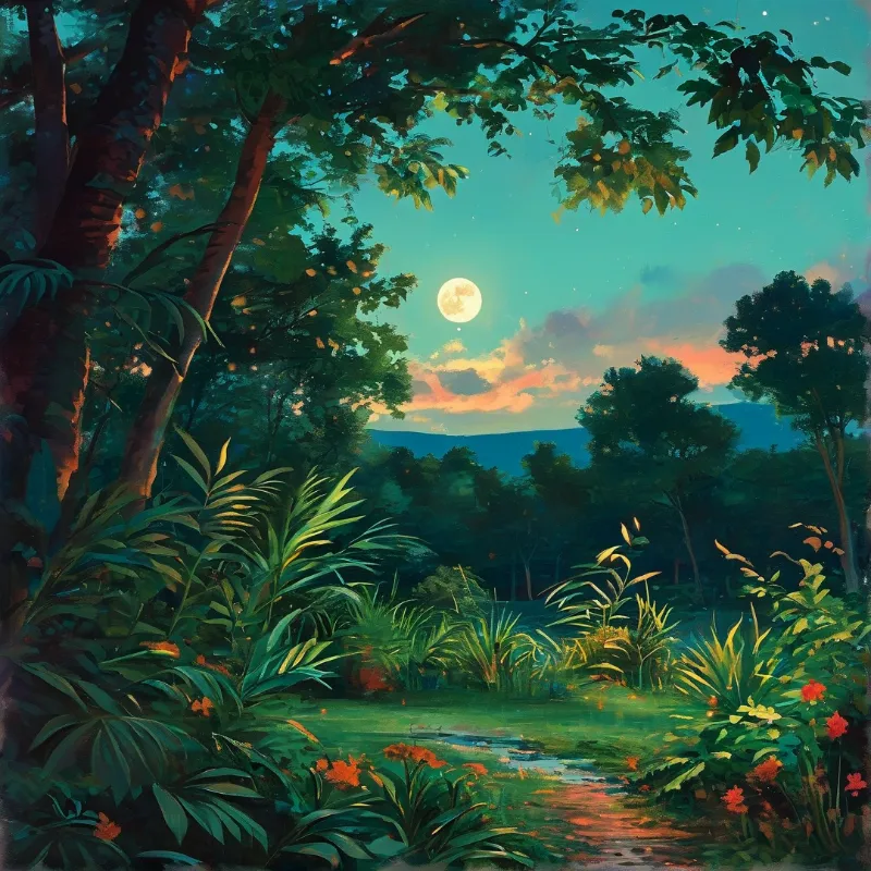 Moonlit Tropical Forest