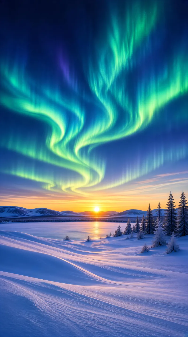 Aurora Over Snowy Landscape