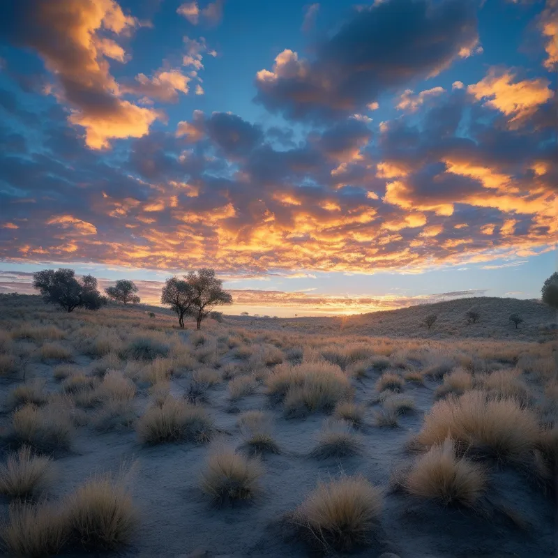 Sunset Over Arid Grassland