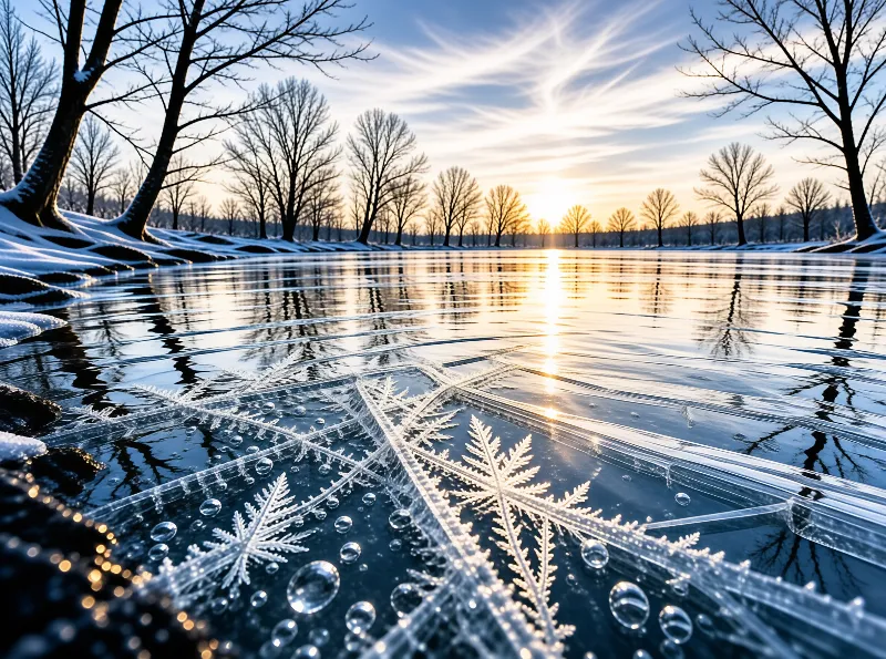 Frozen Lake at Sunset