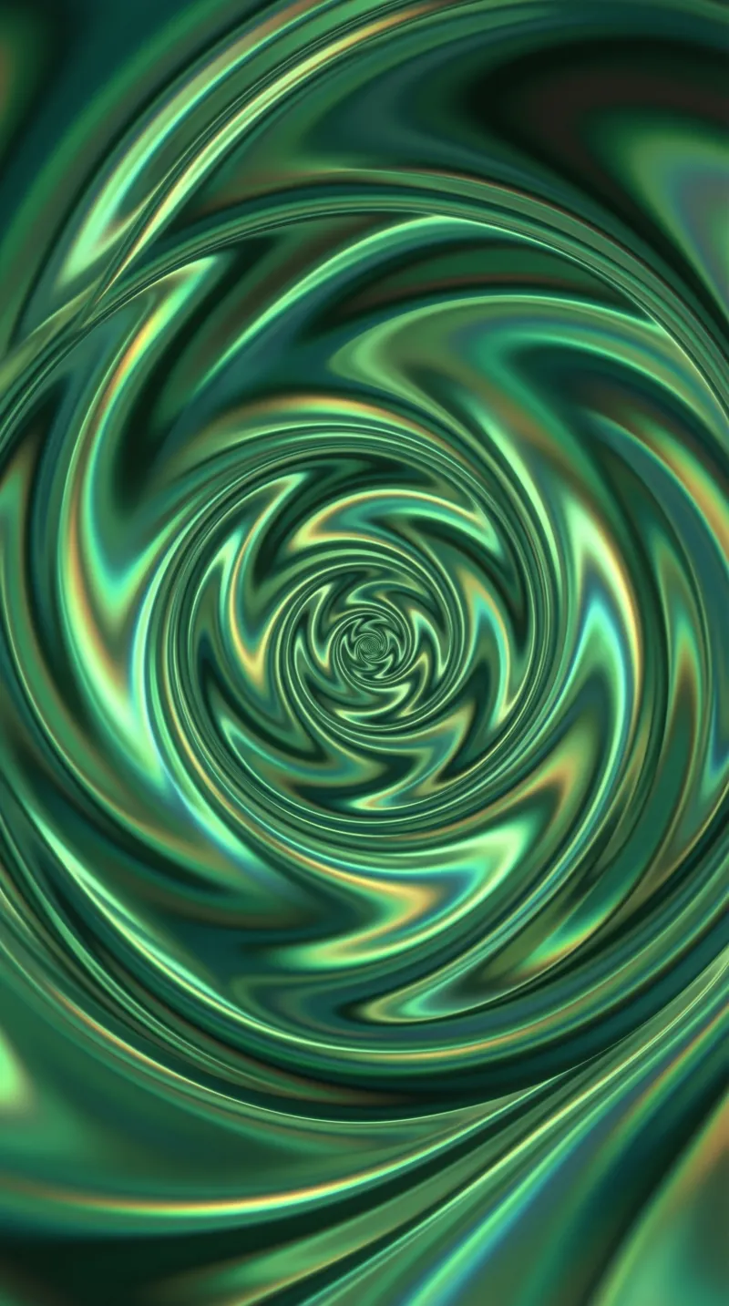 Emerald Liquid Metal Spiral — Iridescent Study
