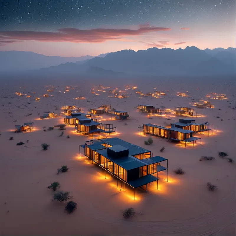 Luxury Desert Camp at Dusk