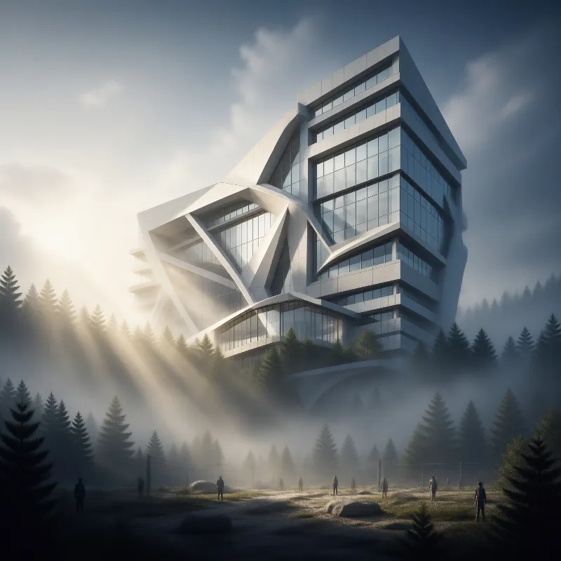 Futuristic Building in Forest