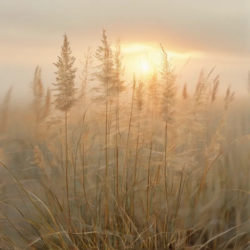 Sunlit Misty Wild Grass