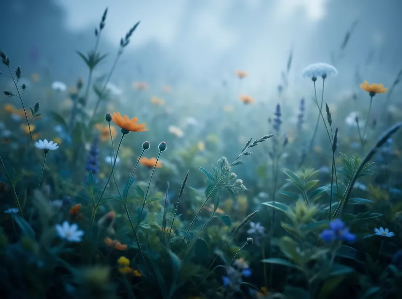 Misty Wildflower Field