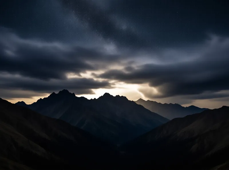 Dark Peaks Under Starry Sky