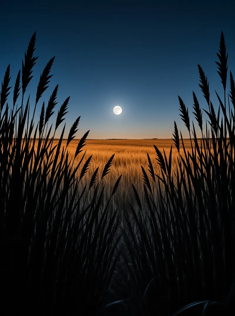 Full Moon Over Golden Field