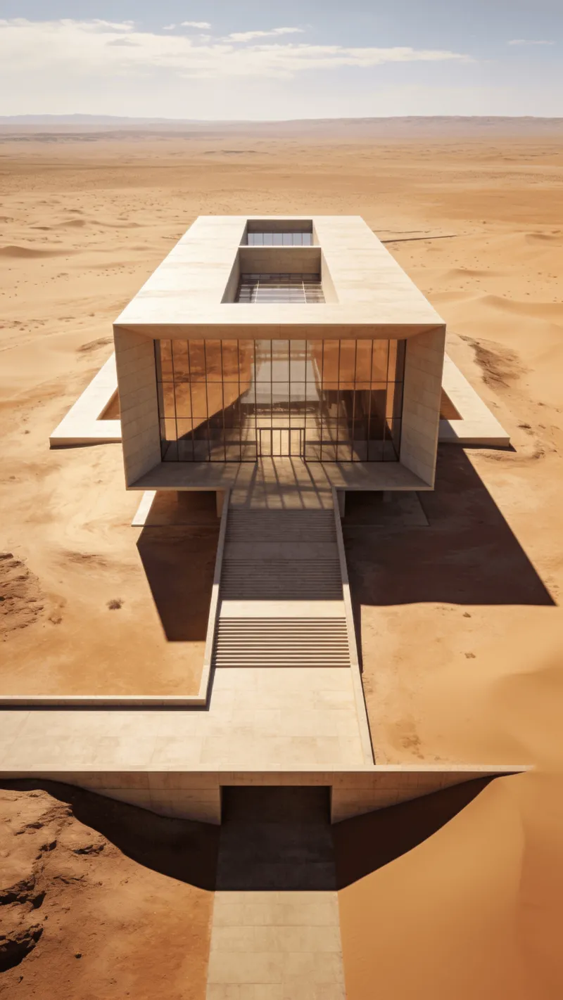 Museum with Glass Curtain Wall — Desert Plain