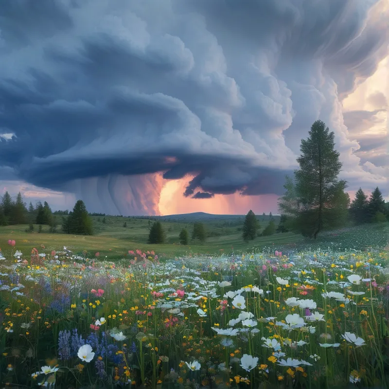 Wildflower Meadow Storm Landscape