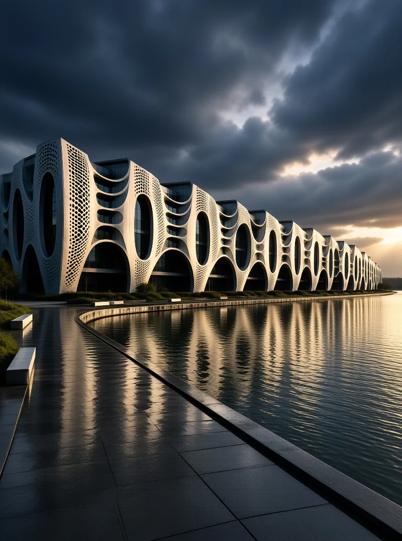 Futuristic Building at Sunset