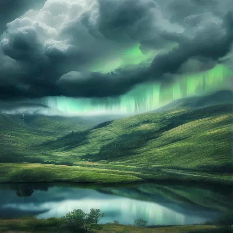 Green Hills Under Aurora