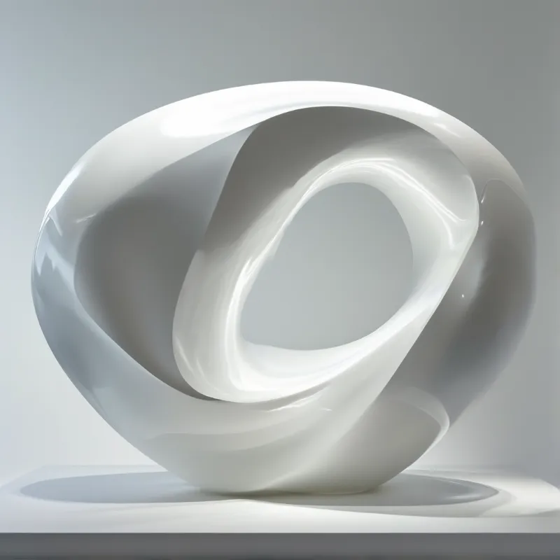A glossy twisted ring sits on a flat surface against a pale gradient background showing smooth highlights.