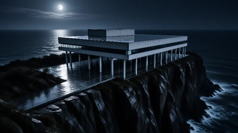 Moonlit Cliff Modern Building