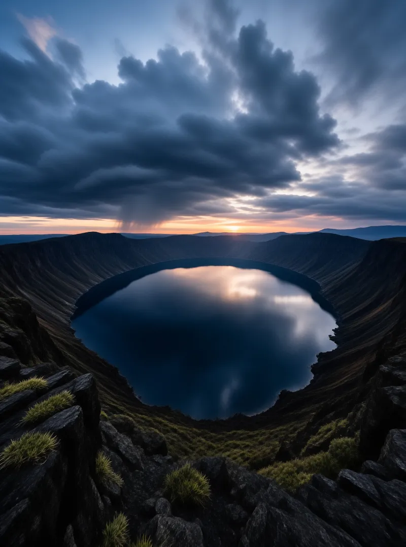 Volcanic Crater Lake Sunset