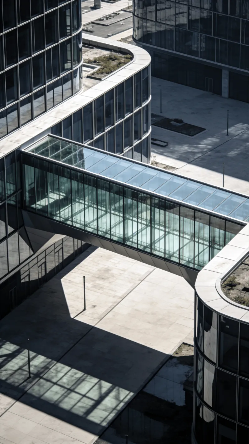 Bridge with Glass Curtain Wall — Urban Plaza