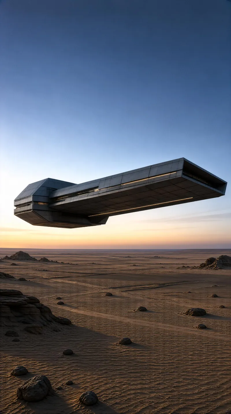 Floating Monolith Over Desert