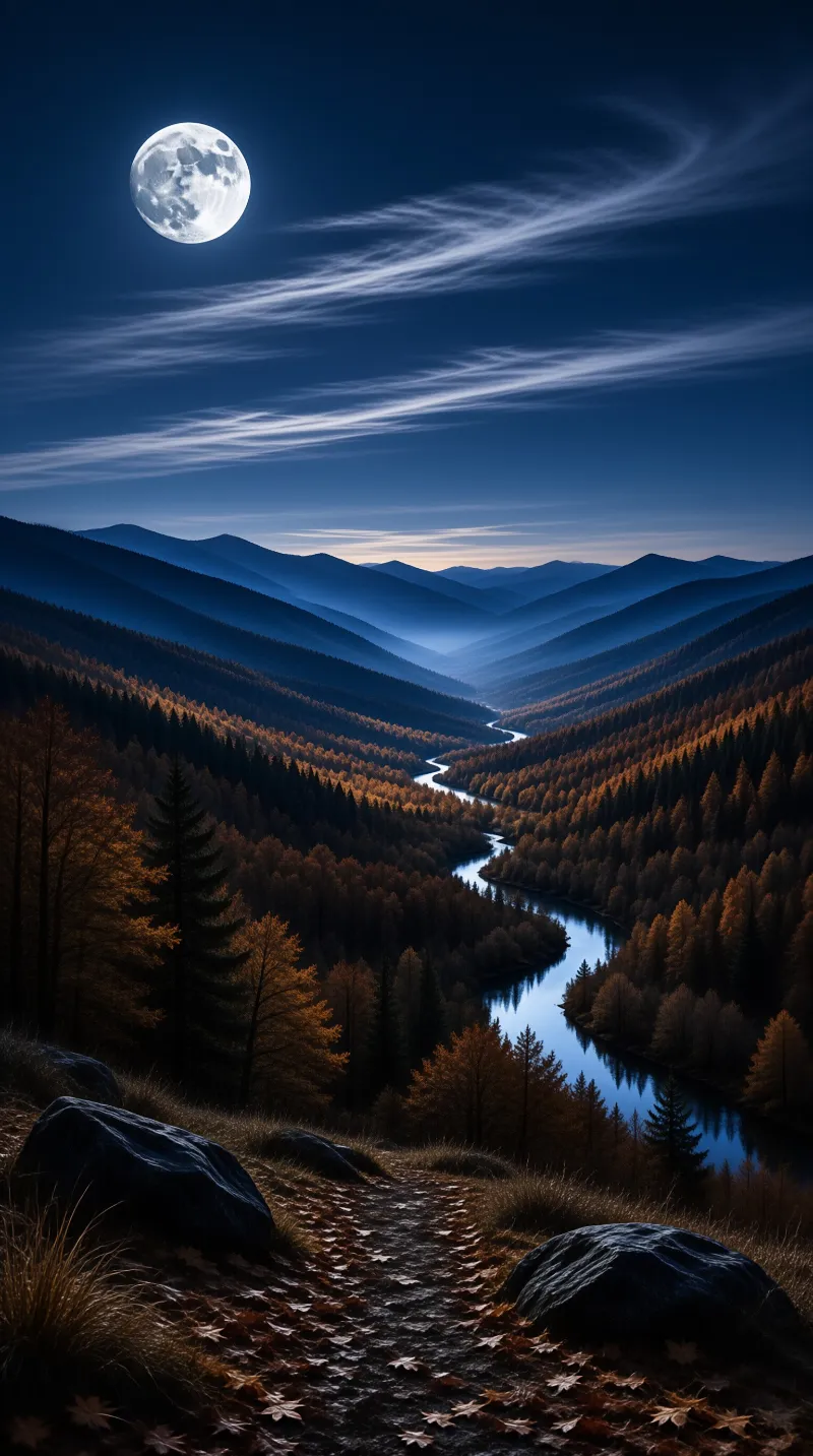 Moonlit Valley Landscape